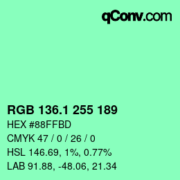 カラーコード: RGB 136.1 255 189 | qconv.com