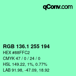 カラーコード: RGB 136.1 255 194 | qconv.com