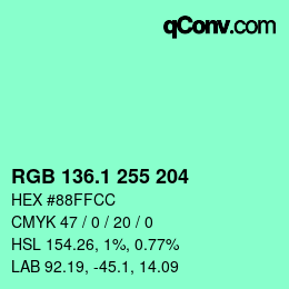 カラーコード: RGB 136.1 255 204 | qconv.com