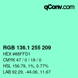 カラーコード: RGB 136.1 255 209 | qconv.com