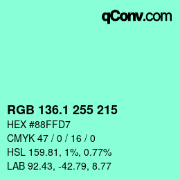 カラーコード: RGB 136.1 255 215 | qconv.com