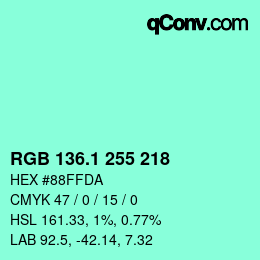 カラーコード: RGB 136.1 255 218 | qconv.com