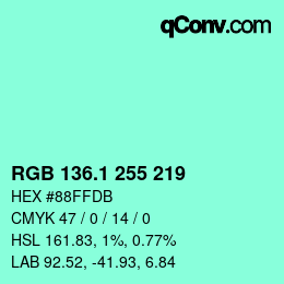 カラーコード: RGB 136.1 255 219 | qconv.com