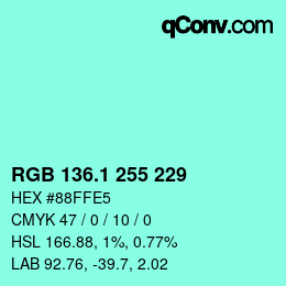 カラーコード: RGB 136.1 255 229 | qconv.com