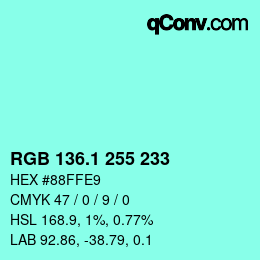 カラーコード: RGB 136.1 255 233 | qconv.com