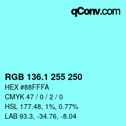 Color code: RGB 136.1 255 250 | qconv.com