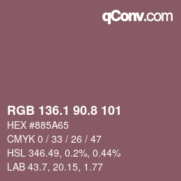 Color code: RGB 136.1 90.8 101 | qconv.com