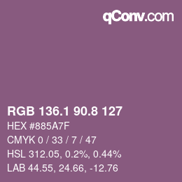 カラーコード: RGB 136.1 90.8 127 | qconv.com