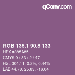 カラーコード: RGB 136.1 90.8 133 | qconv.com
