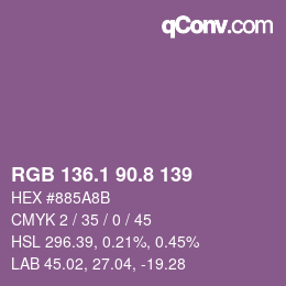 カラーコード: RGB 136.1 90.8 139 | qconv.com