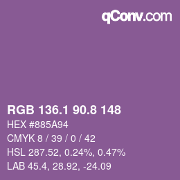カラーコード: RGB 136.1 90.8 148 | qconv.com