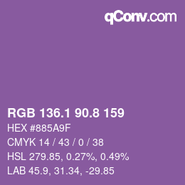 カラーコード: RGB 136.1 90.8 159 | qconv.com