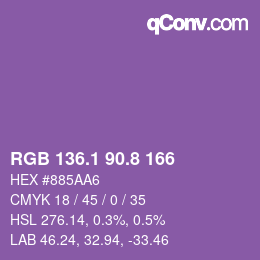 カラーコード: RGB 136.1 90.8 166 | qconv.com