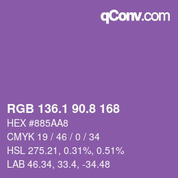 カラーコード: RGB 136.1 90.8 168 | qconv.com