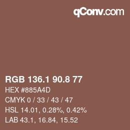 カラーコード: RGB 136.1 90.8 77 | qconv.com