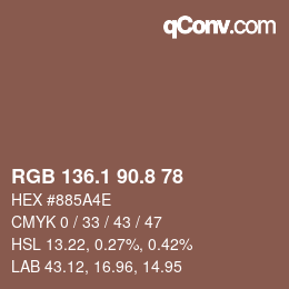 Farbcode: RGB 136.1 90.8 78 | qconv.com