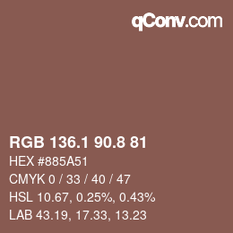 Color code: RGB 136.1 90.8 81 | qconv.com