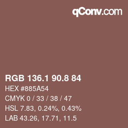 カラーコード: RGB 136.1 90.8 84 | qconv.com