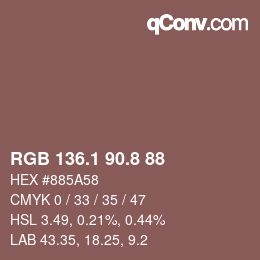 カラーコード: RGB 136.1 90.8 88 | qconv.com