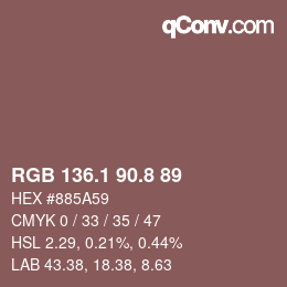 カラーコード: RGB 136.1 90.8 89 | qconv.com