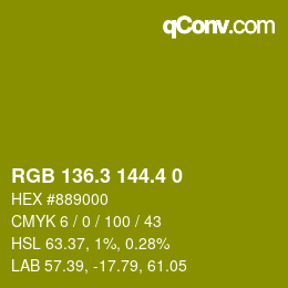 カラーコード: RGB 136.3 144.4 0 | qconv.com