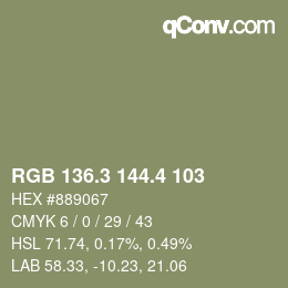 カラーコード: RGB 136.3 144.4 103 | qconv.com
