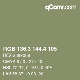 カラーコード: RGB 136.3 144.4 105 | qconv.com