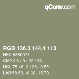 カラーコード: RGB 136.3 144.4 113 | qconv.com
