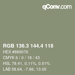 カラーコード: RGB 136.3 144.4 118 | qconv.com