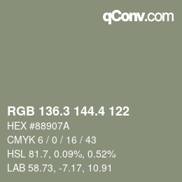 カラーコード: RGB 136.3 144.4 122 | qconv.com
