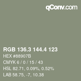 カラーコード: RGB 136.3 144.4 123 | qconv.com