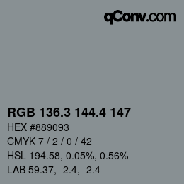 カラーコード: RGB 136.3 144.4 147 | qconv.com