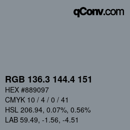 カラーコード: RGB 136.3 144.4 151 | qconv.com