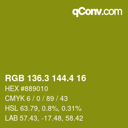 カラーコード: RGB 136.3 144.4 16 | qconv.com