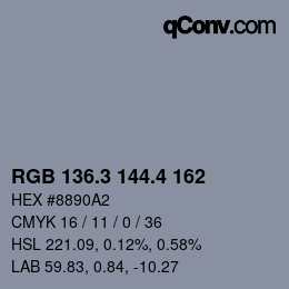 カラーコード: RGB 136.3 144.4 162 | qconv.com