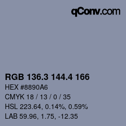 カラーコード: RGB 136.3 144.4 166 | qconv.com
