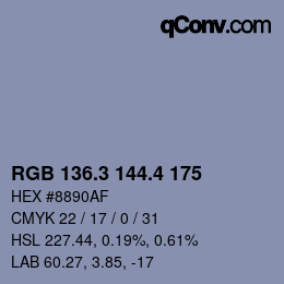カラーコード: RGB 136.3 144.4 175 | qconv.com