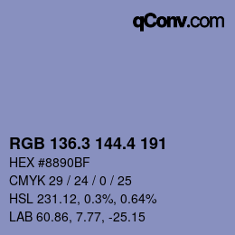 カラーコード: RGB 136.3 144.4 191 | qconv.com