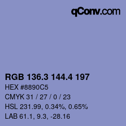 カラーコード: RGB 136.3 144.4 197 | qconv.com
