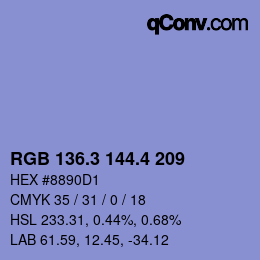 カラーコード: RGB 136.3 144.4 209 | qconv.com