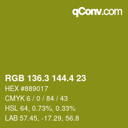 カラーコード: RGB 136.3 144.4 23 | qconv.com