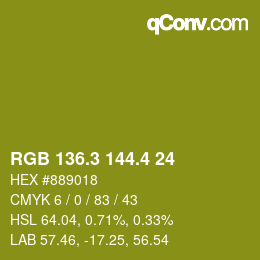 カラーコード: RGB 136.3 144.4 24 | qconv.com