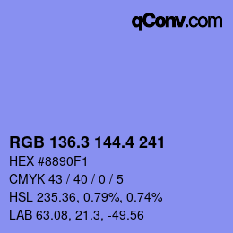 カラーコード: RGB 136.3 144.4 241 | qconv.com