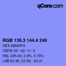 カラーコード: RGB 136.3 144.4 249 | qconv.com
