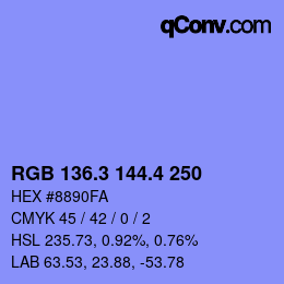 カラーコード: RGB 136.3 144.4 250 | qconv.com