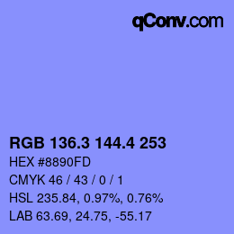カラーコード: RGB 136.3 144.4 253 | qconv.com