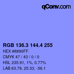 カラーコード: RGB 136.3 144.4 255 | qconv.com