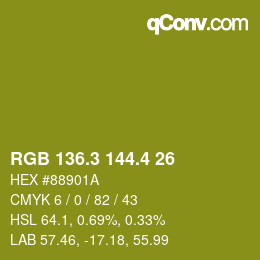 カラーコード: RGB 136.3 144.4 26 | qconv.com
