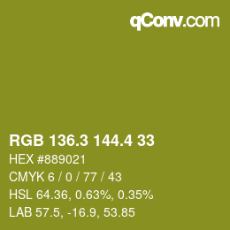 カラーコード: RGB 136.3 144.4 33 | qconv.com