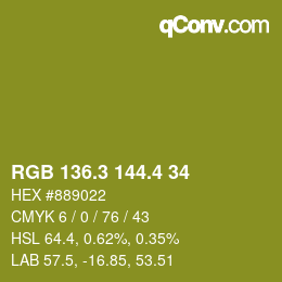 カラーコード: RGB 136.3 144.4 34 | qconv.com